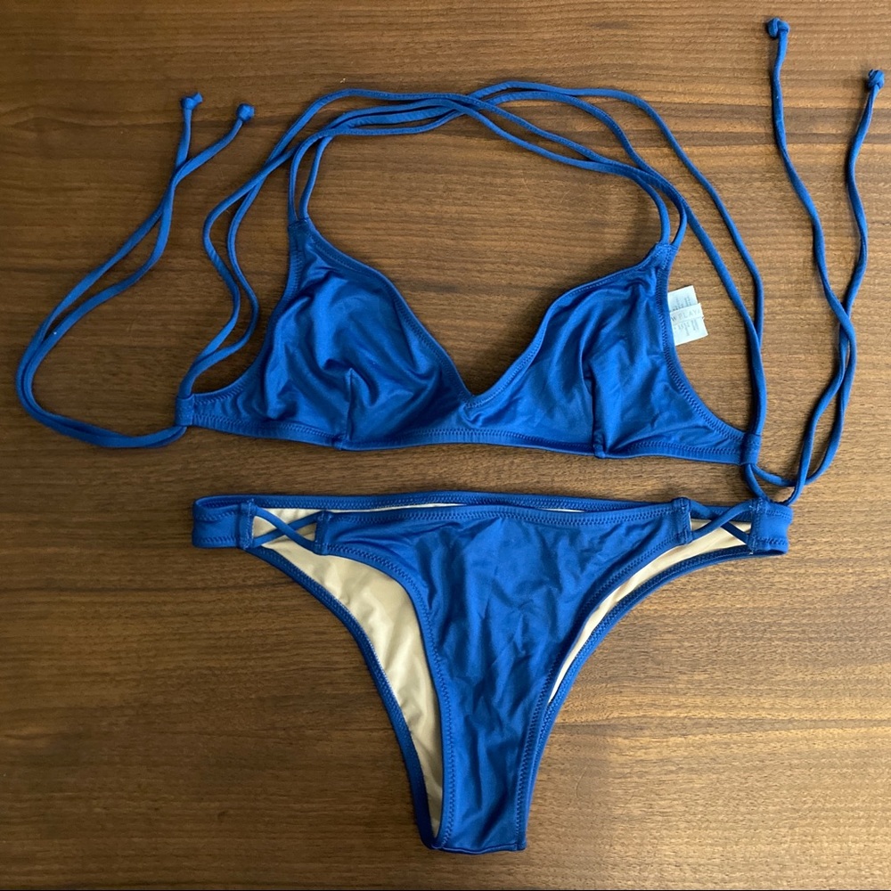 J. Crew Playa Strappy Bikini (Top & Bottom) | Small | Pacific Ocean (Blue)